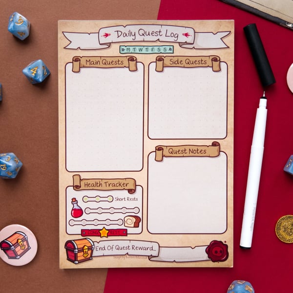 A5 Daily Quest Planner Tear Off To-Do list - RPG Adventure DnD Notepad