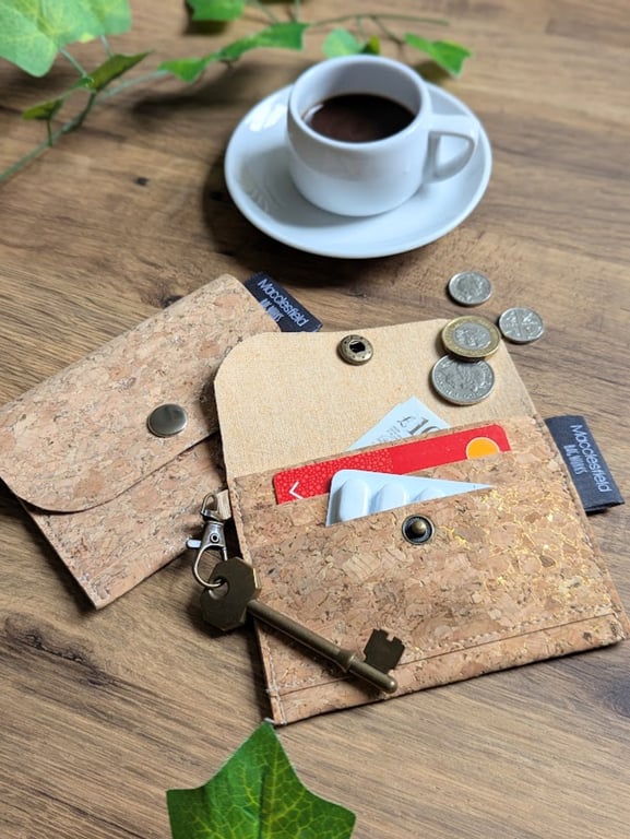 Vegan Cork Coin Purse and Card Wallet with Keyring (P&P included)