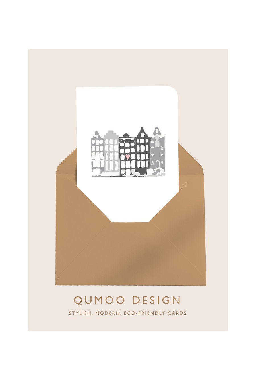 Card Dutch House with a Heart Valentine Love Blank Greetings card (QM209)