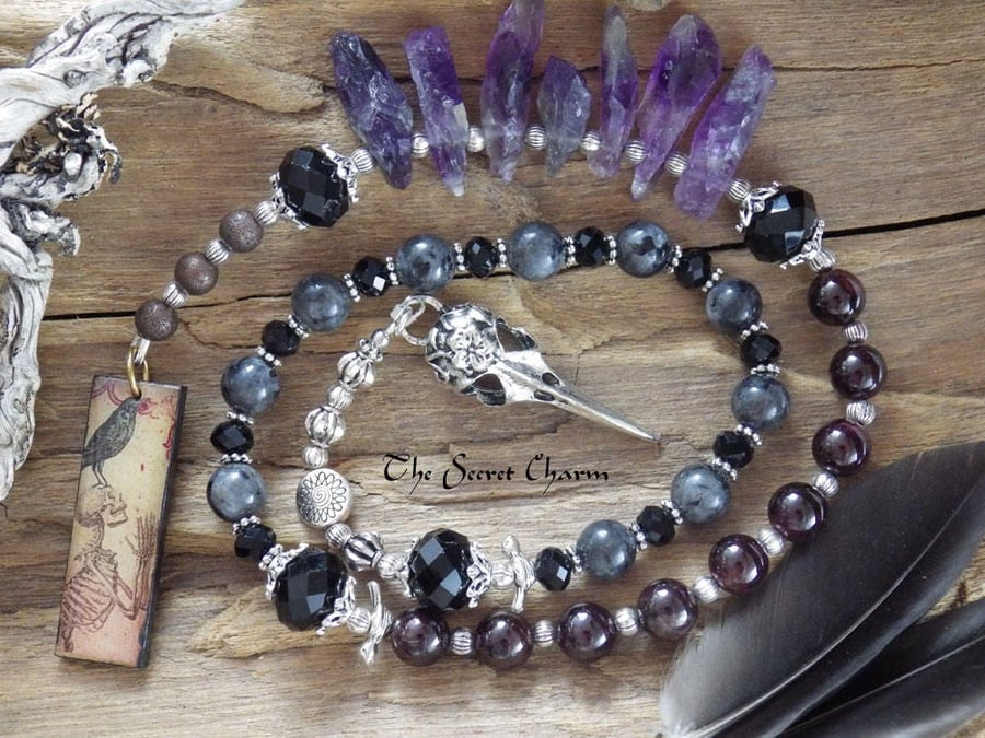 Morrigan Pagan Prayer Beads, Crow Goddess Meditation Rosary Beads