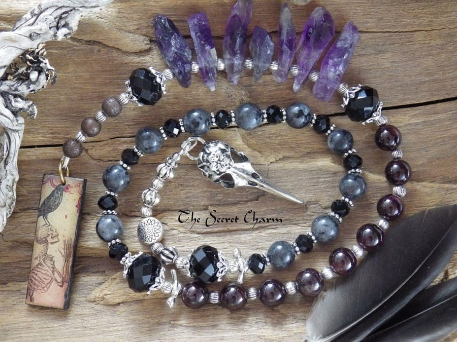 Morrigan Pagan Prayer Beads, Crow Goddess Meditation Beads