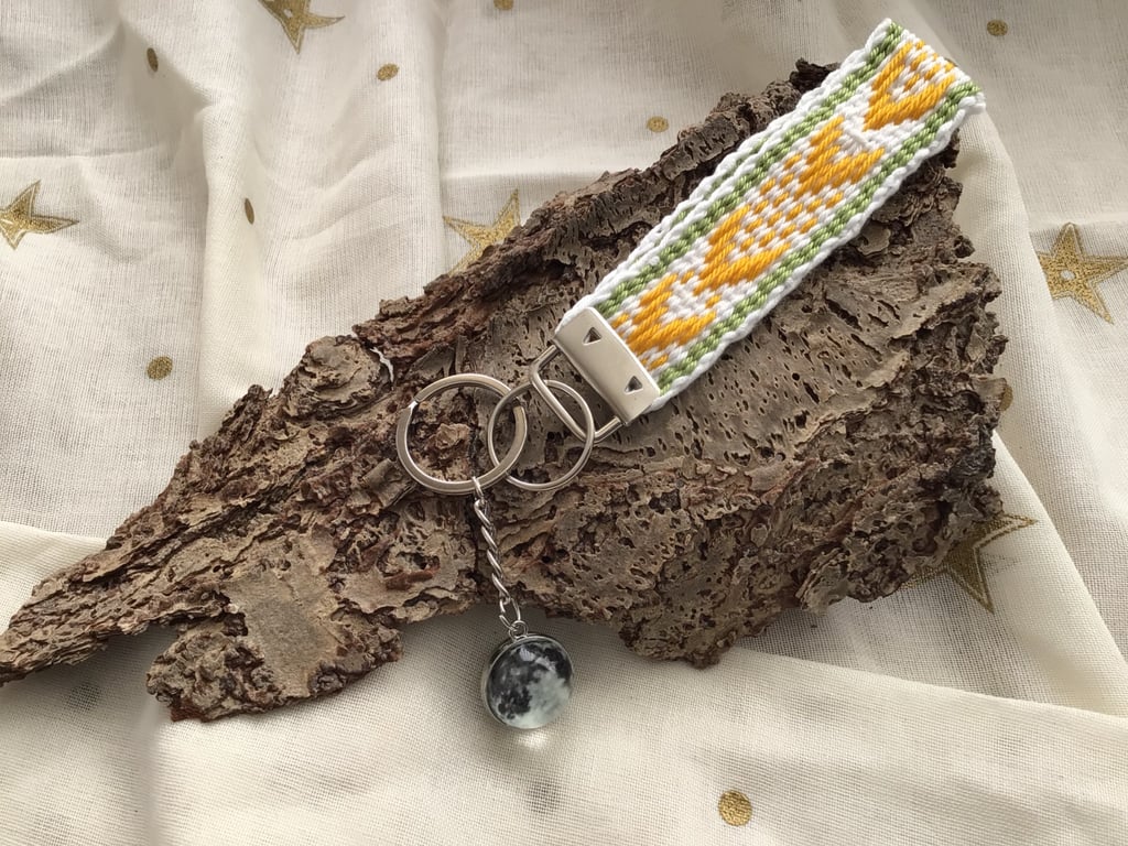 Hand Woven Key Fob with "Moon" planet embellishment Orb 