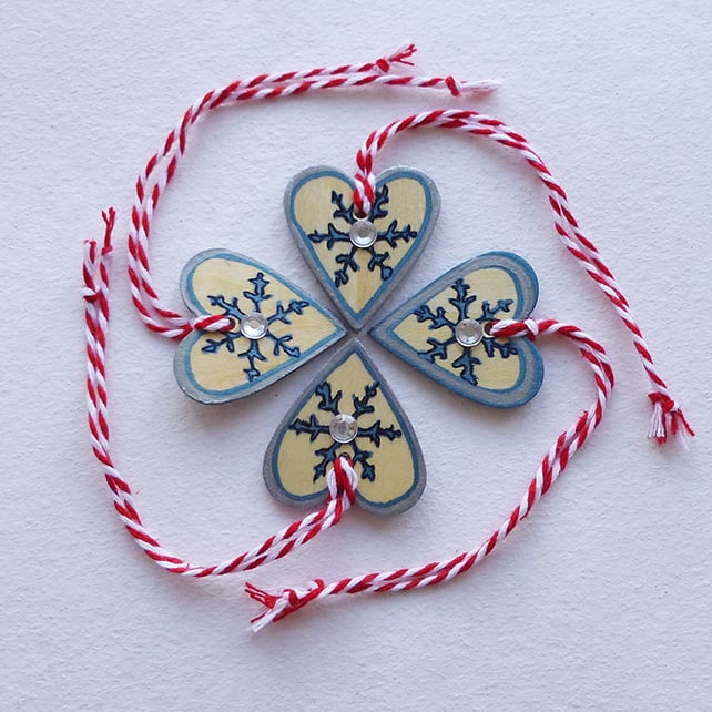 Heart Decorations, hanging decorations, snowflakes, blue