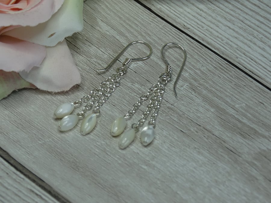Mother of Pearl bead and chain earrings