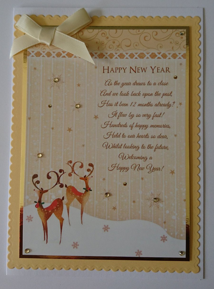 Handmade Christmas Card Happy New Year Reindeer Stags