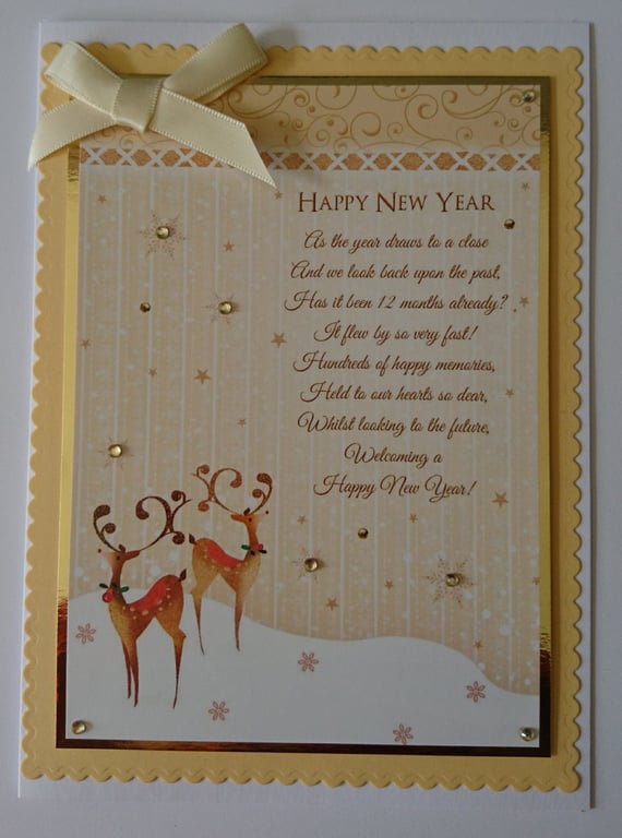 Handmade Christmas Card Happy New Year Reindeer Stags