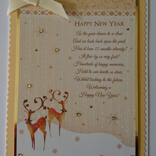 Handmade Christmas Card Happy New Year Reindeer Stags