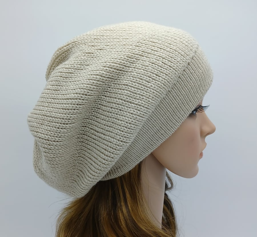 Handmade baggy beanie hat for women, fall beret, knitted tam