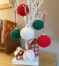Crochet Christmas Baubles Set of 6 - Red Green & White - Tree Decorations - Image 5