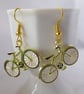  Pair of Novelty Cycle Earrings Green and Gold