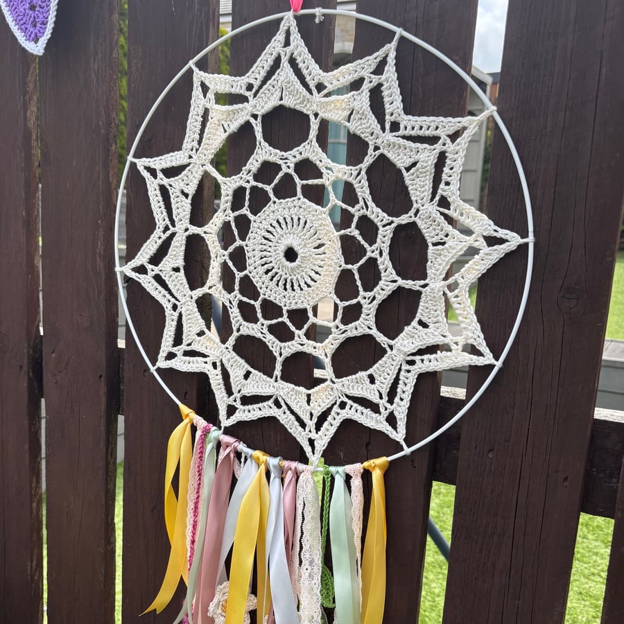 Summer seconds - Cream Crochet Mandala Dreamcatcher approx 12" diameter