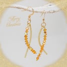 Gold Sparkly Dangle Earrings, Beaded with Crystals.