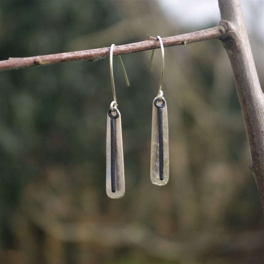 Silver and Black Oxidised Silver Dangle Earrings