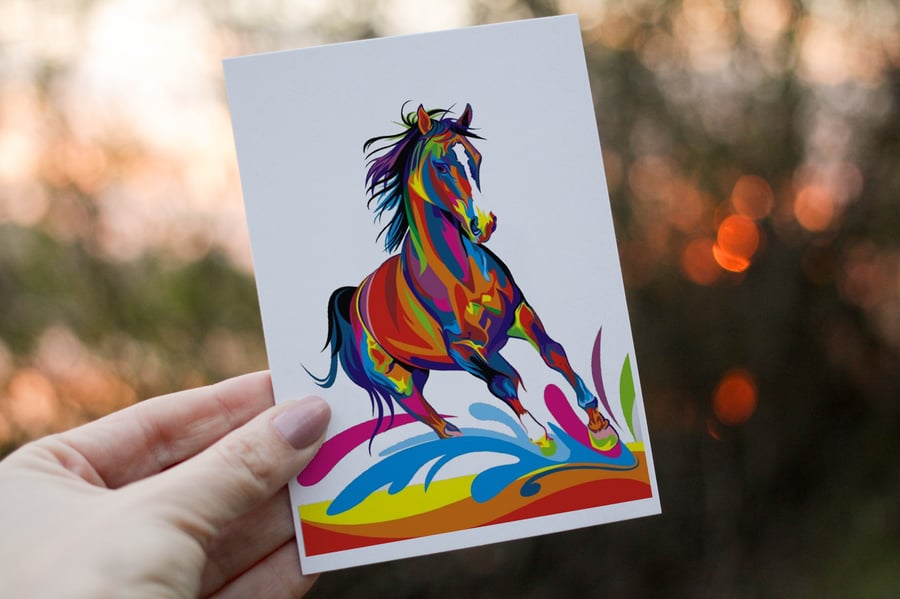 Horse Birthday Card, Colourful Horse Birthday Card, Card for Birthday