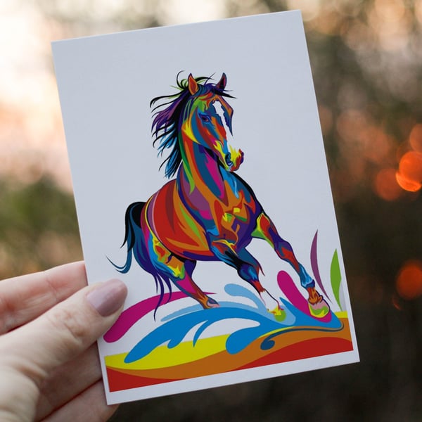 Horse Birthday Card, Colourful Horse Birthday Card, Card for Birthday