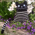 Black and White mohair knitted cat ornament Cat decorative cushion Gift for him