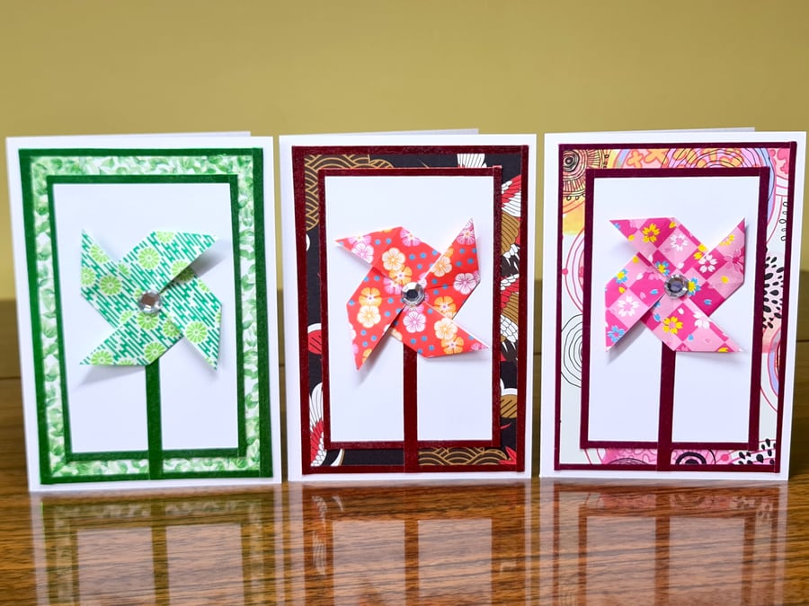 Origami Pinwheel Blank A6 Greeting Card Handmade