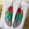 Pink and Green Shimmering Fairy Wing Sterling Silver Earrings