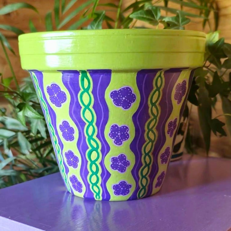 Hand painted groovy plant pot