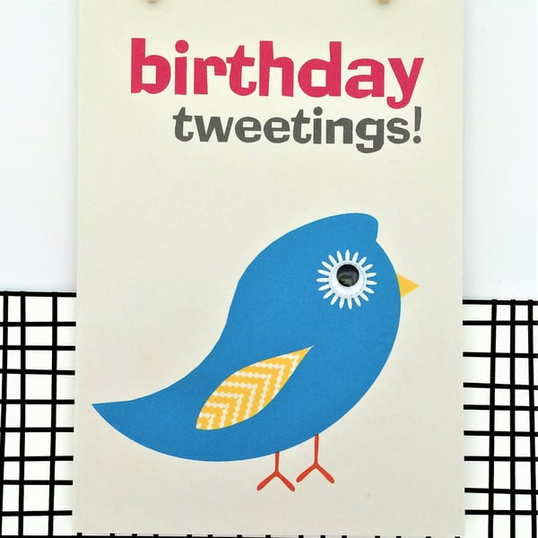 Bird Birthday Card - Birthday Tweetings - Happy Birthday - Blue Bird - Fun Card 