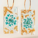 Aqua Wildflower Resin Rectangle Hoop Earrings with Gold Leaf