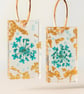 Aqua Wildflower Resin Rectangle Hoop Earrings with Gold Leaf