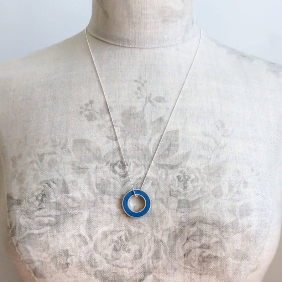 Blue Colour Block Pendant Necklace, Contemporary, Minimalist Jewellery