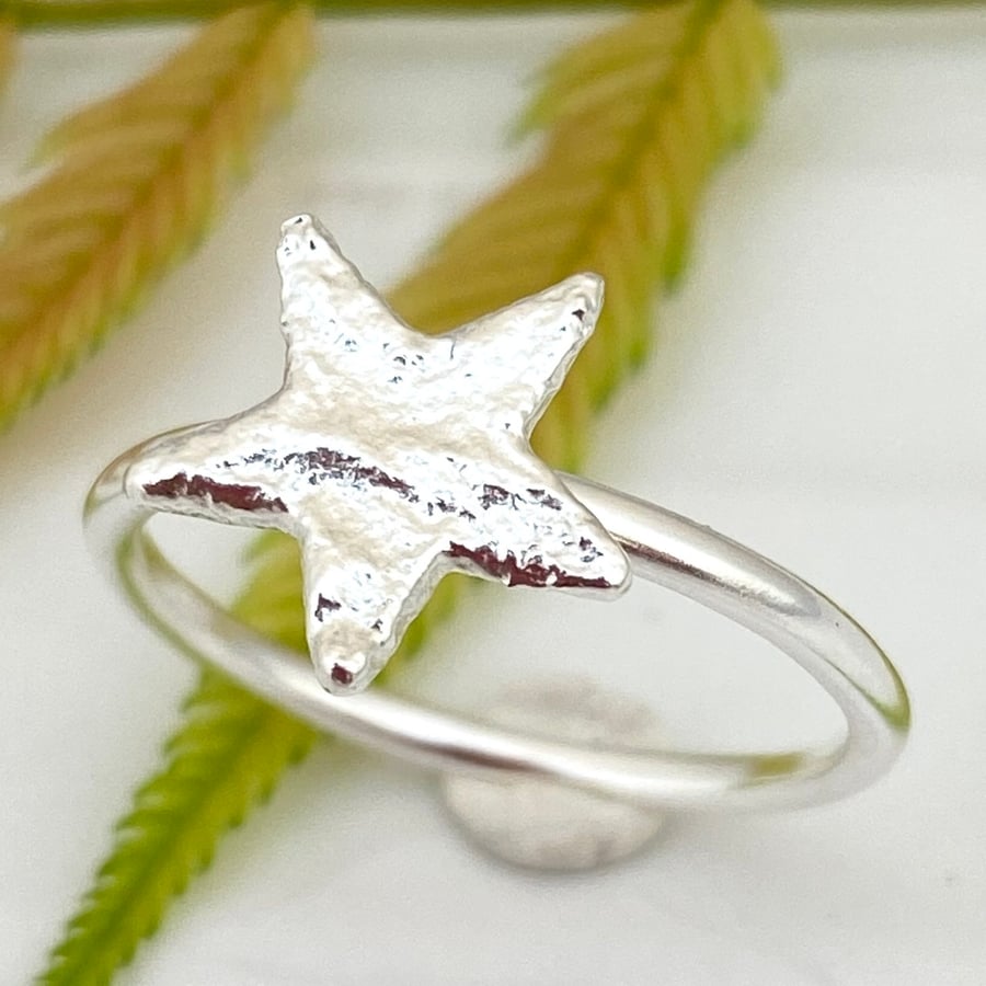 Star ring Silver Solid silver Handmade Star ring. Size L or M, O