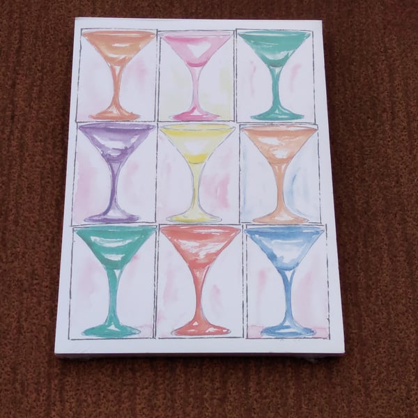 Notepad magnetic back. Cocktail glasses printed on front from original painting