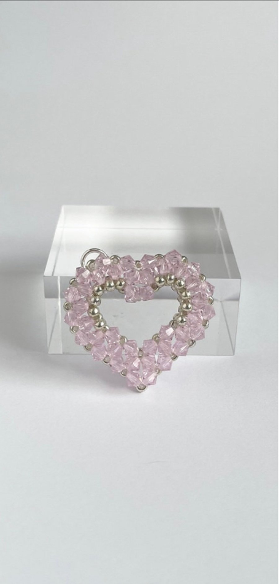 Pink Crystal Open Heart Handbag Charm, with a Chainmaille Chain and Keyring