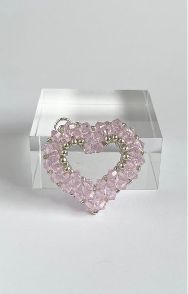 Pink Crystal Open Heart Handbag Charm, with a Chainmaille Chain and Keyring