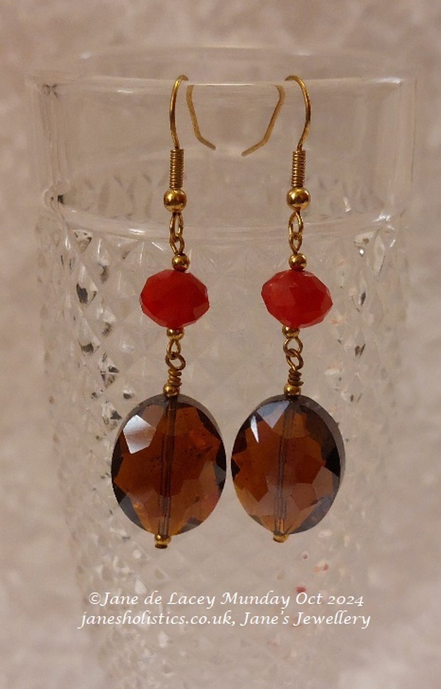 Red and Brown Glass Dangly Drop Earrings