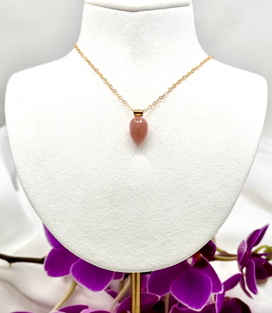 Gold Filled Peach Moonstone Teardrop Necklace, Handmade in North Yorkshire