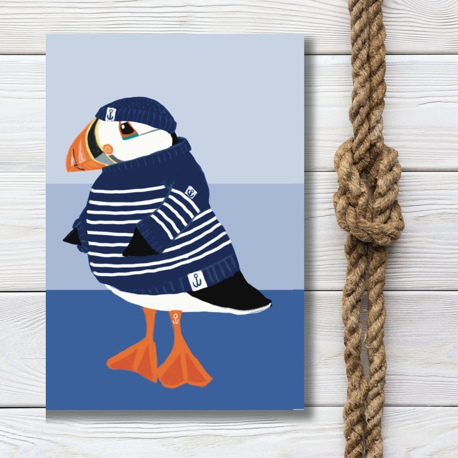 Coastal Puffin card puffin in jumper