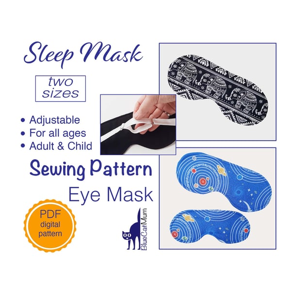 Sewing pattern Eye Sleep Mask, PDF Digital Tutorial DIY Eye Mask