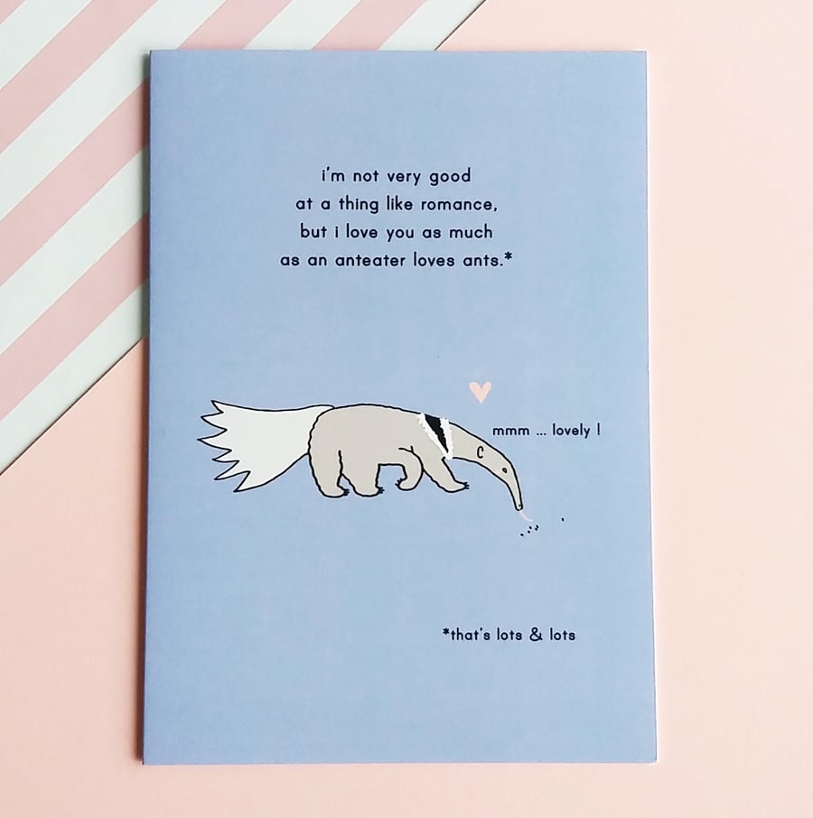 valentine's day card - anteater loves ants - love card