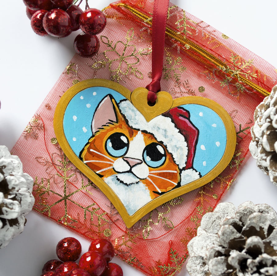 Hand Painted Orange Tabby Cat Christmas Tree Decoration