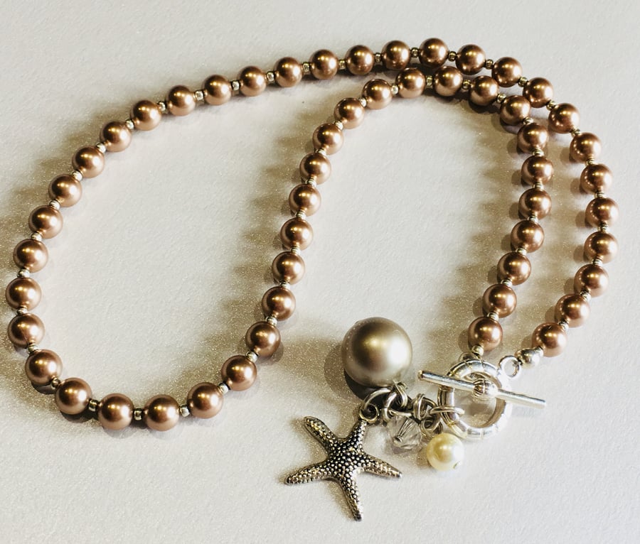Swarovski bead front fastening charm necklace