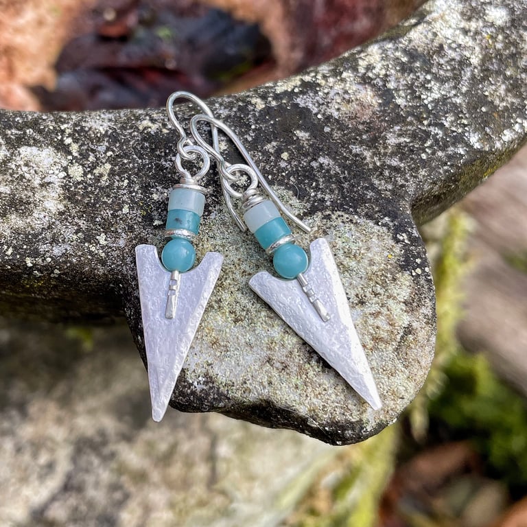 silver arrowhead tribal earrings with blue amazonite