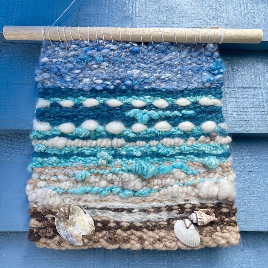 Sennen Beach Hand Woven Wall Hanging in Handspun Art Yarns