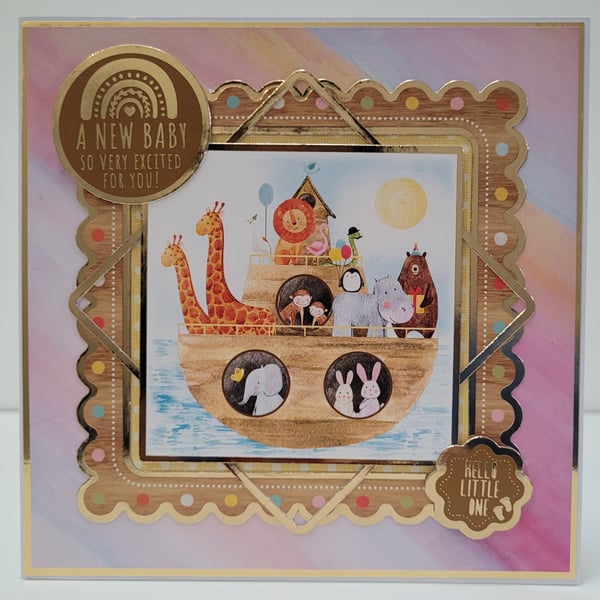 New Baby Card - Hello Little One - Cute Noah's Ark Baby Animals