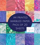 Craft pack A4 printed marbled paper 20 designs for card making, scrap booking 