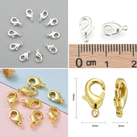  Lobster clasps 10mm golden and silver alloy 48 pieces