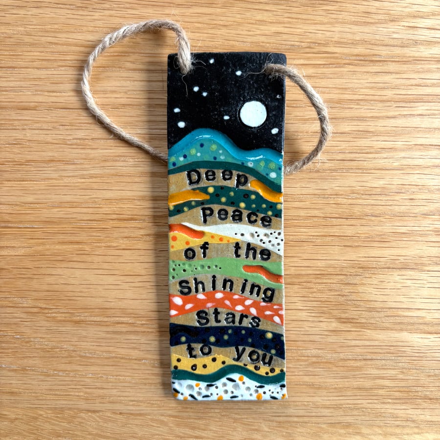 DEEP PEACE HANGING CERAMIC STONEWARE PLAQUE