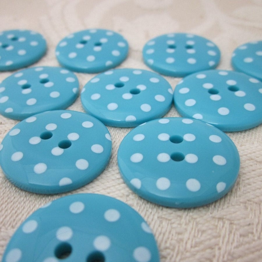 10 Bright Teal Polkadot Buttons