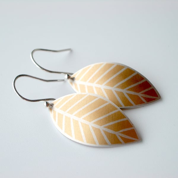 Orange leaf oval earrings