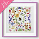 Bees and Blossoms Hand Embroidery PDF Pattern