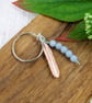 Feather Bag Charm, Copper and Sterling Silver with Blue Angelite Gemstones - Image 3