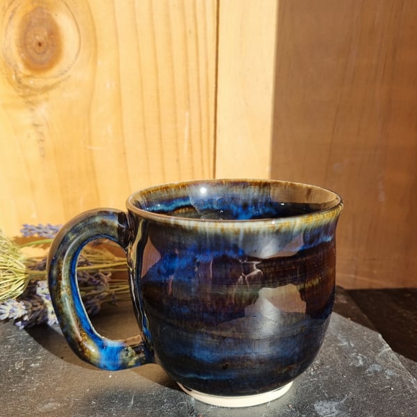 Handmade Stoneware Pottery Mug, Dark Blue Mug, Coffee Mug, Made in Dorset 