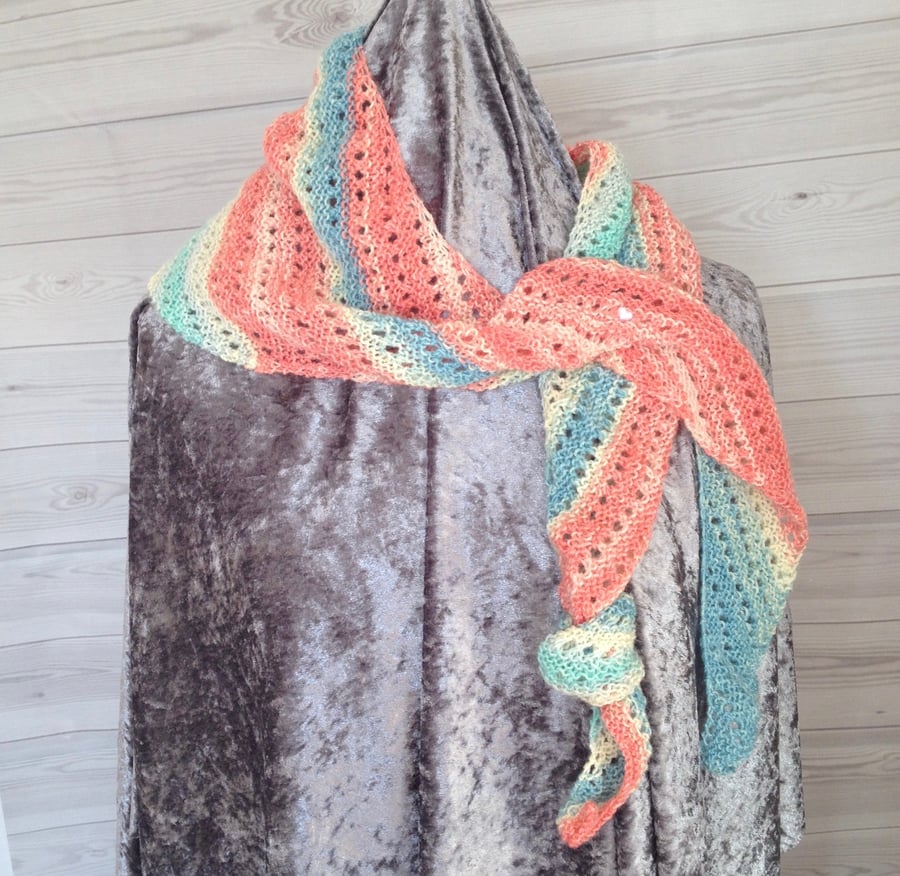 Multicoloured hand knit asymmetrical scarf (Ossie) PB8